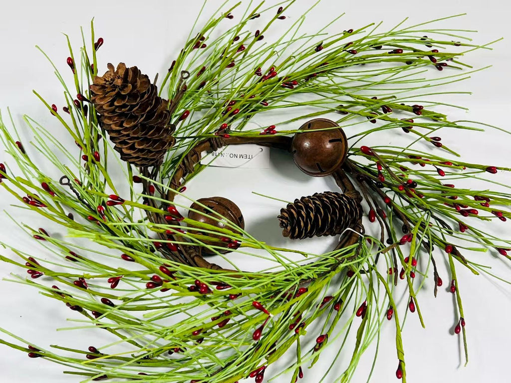 Rustic Pinecone Red Berry Mini Wreath, 4.5” Christmas Candle Ring Holiday Decor