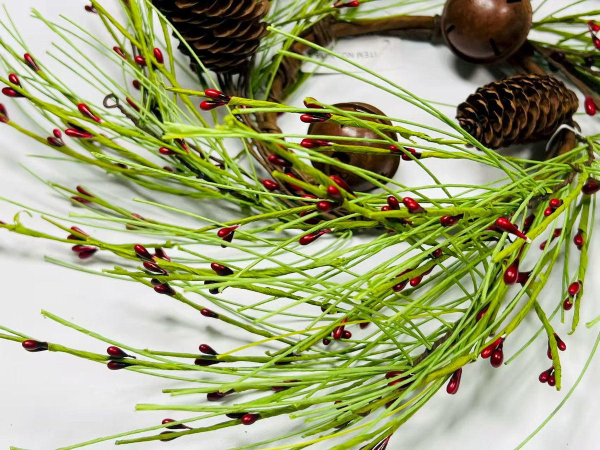 Rustic Pinecone Red Berry Mini Wreath, 4.5” Christmas Candle Ring Holiday Decor