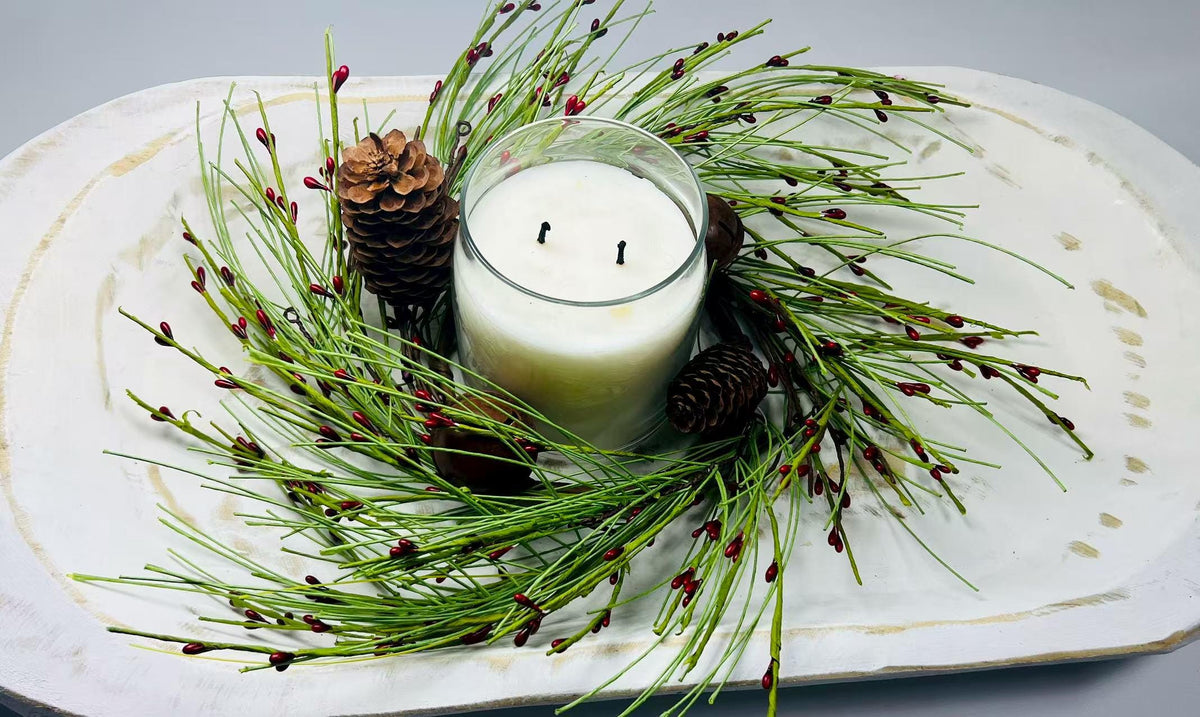 Rustic Pinecone Red Berry Mini Wreath, 4.5” Christmas Candle Ring Holiday Decor