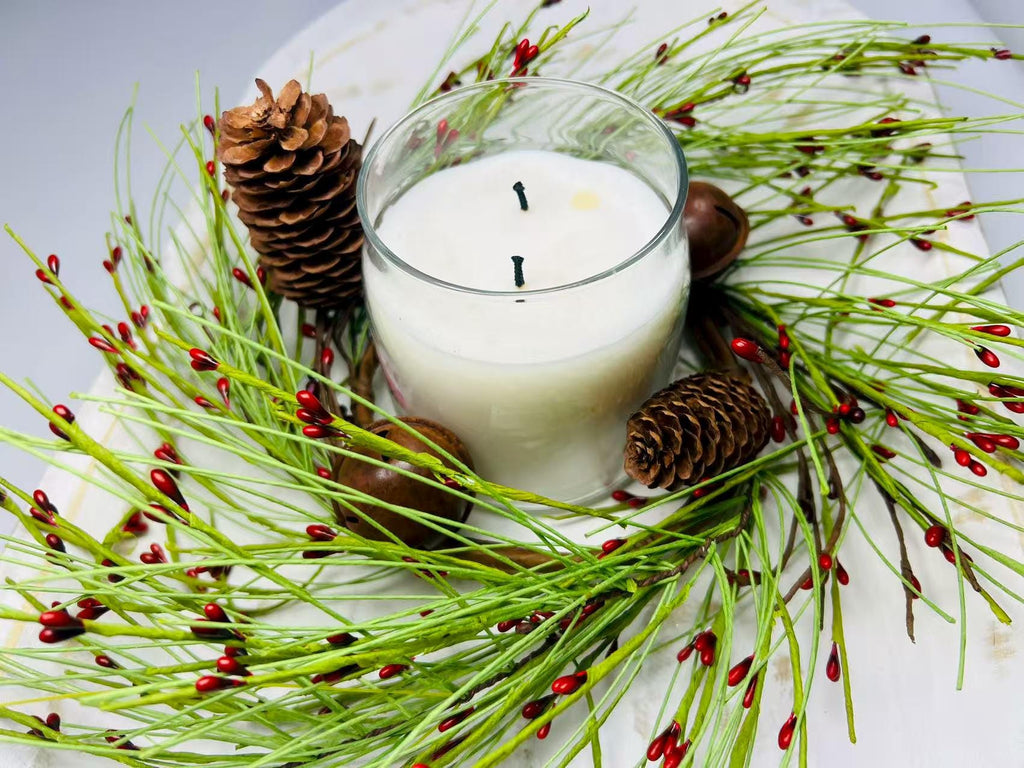 Rustic Pinecone Red Berry Mini Wreath, 4.5” Christmas Candle Ring Holiday Decor