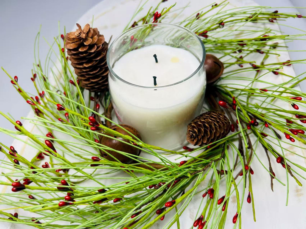 Rustic Pinecone Red Berry Mini Wreath, 4.5” Christmas Candle Ring Holiday Decor