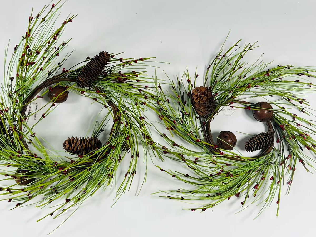 Rustic Pinecone Red Berry Mini Wreath, 4.5” Christmas Candle Ring Holiday Decor