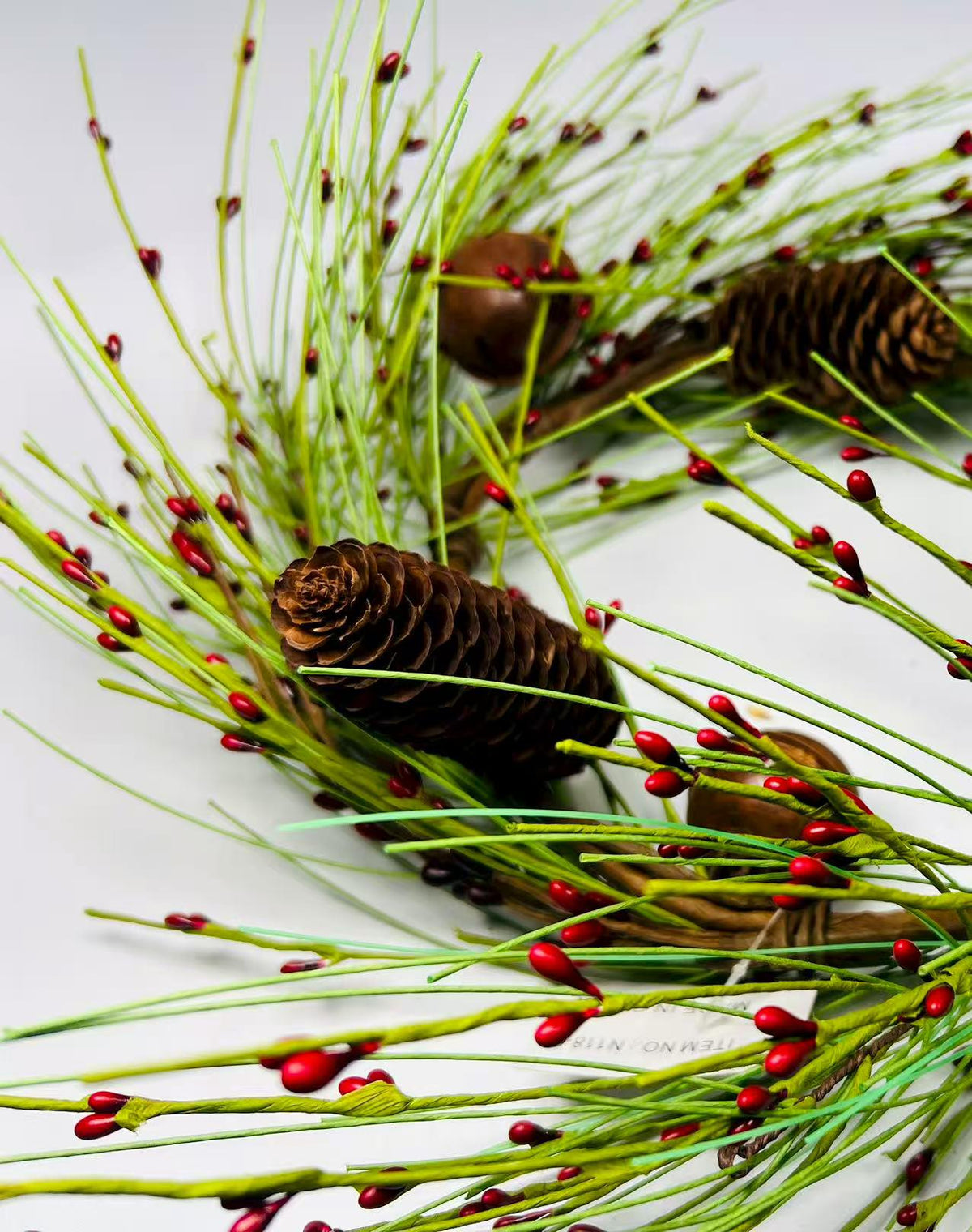 Rustic Pinecone Red Berry Mini Wreath,  6.5” Christmas Candle Ring Holiday Decor