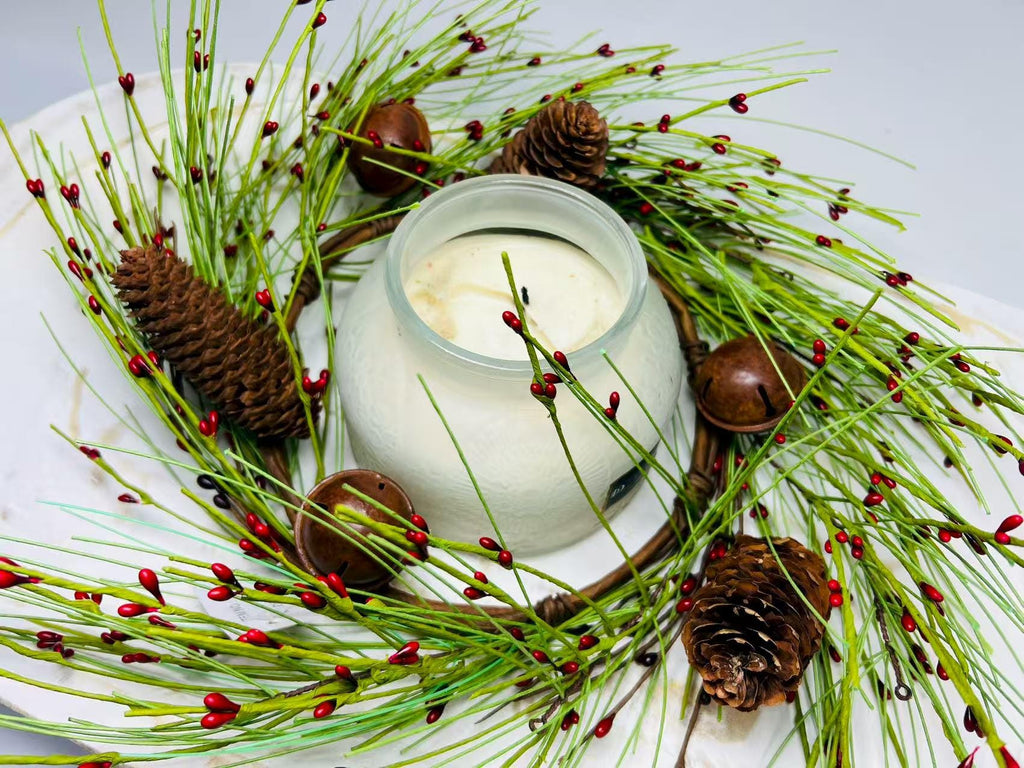 Rustic Pinecone Red Berry Mini Wreath,  6.5” Christmas Candle Ring Holiday Decor