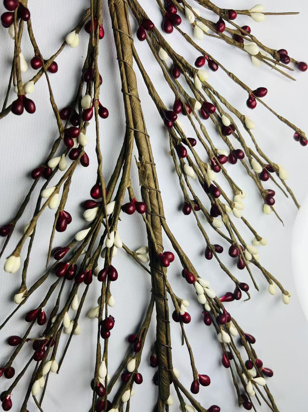 55 Inch Burgundy and Cream Pip Berry Garland, Rustic Country Farmhouse Primitive Decor
