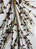 55 Inch Burgundy and Cream Pip Berry Garland, Rustic Country Farmhouse Primitive Decor