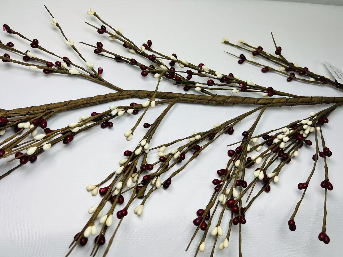55 Inch Burgundy and Cream Pip Berry Garland, Rustic Country Farmhouse Primitive Decor