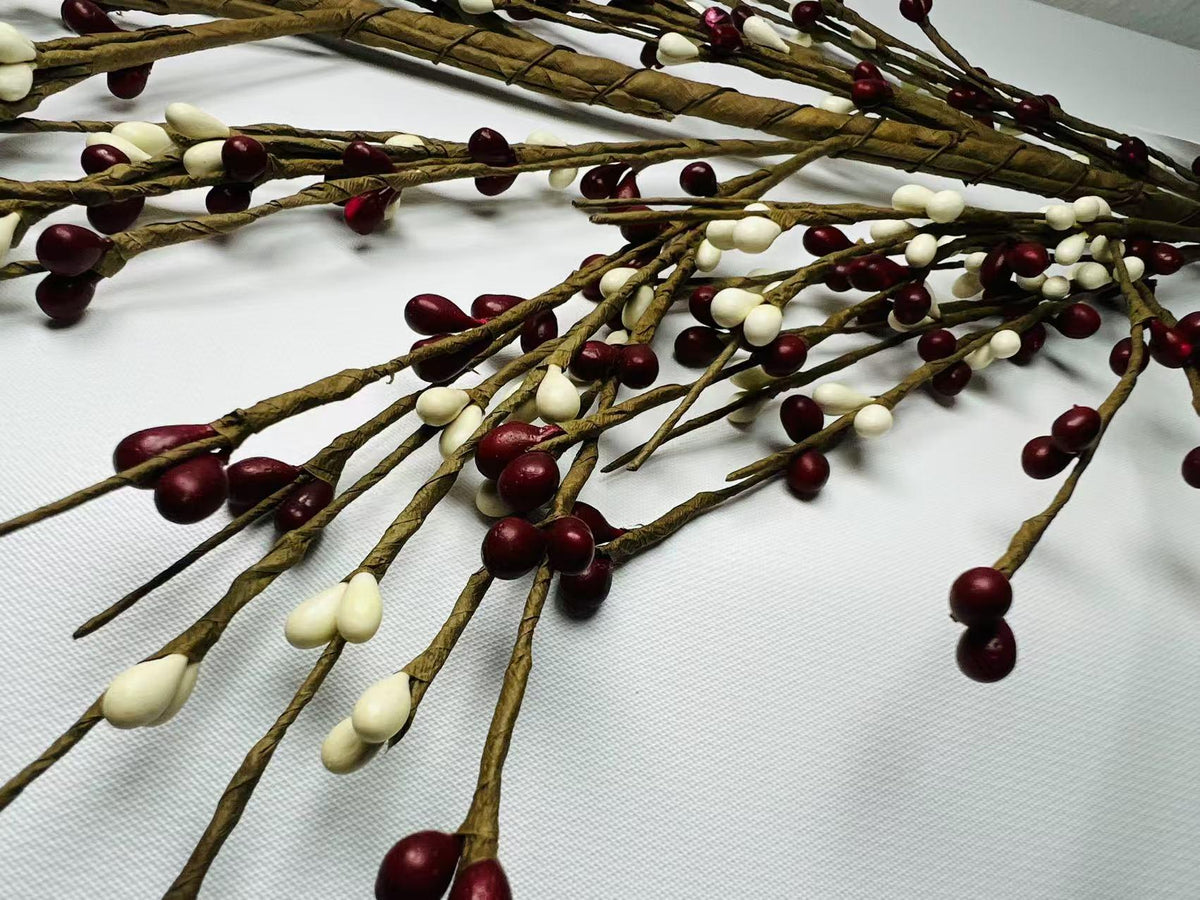 55 Inch Burgundy and Cream Pip Berry Garland, Rustic Country Farmhouse Primitive Decor