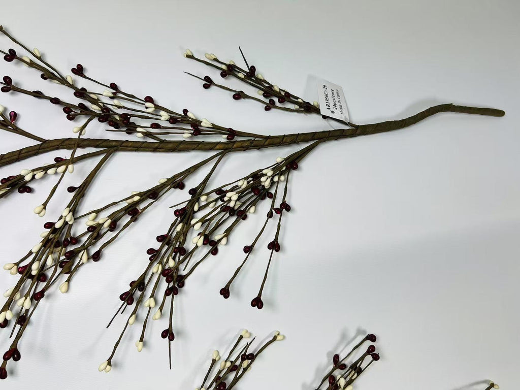 55 Inch Burgundy and Cream Pip Berry Garland, Rustic Country Farmhouse Primitive Decor