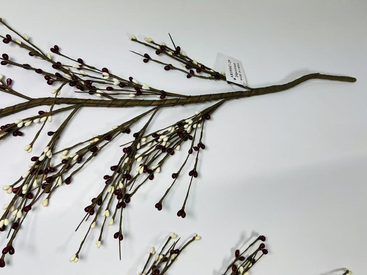 55 Inch Burgundy and Cream Pip Berry Garland, Rustic Country Farmhouse Primitive Decor