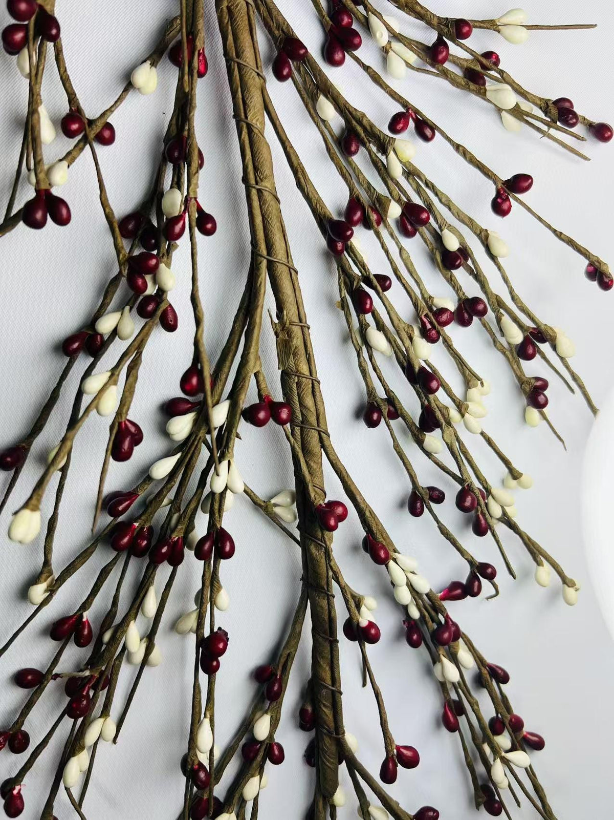 55 Inch Burgundy and Cream Pip Berry Garland, Rustic Country Farmhouse Primitive Decor