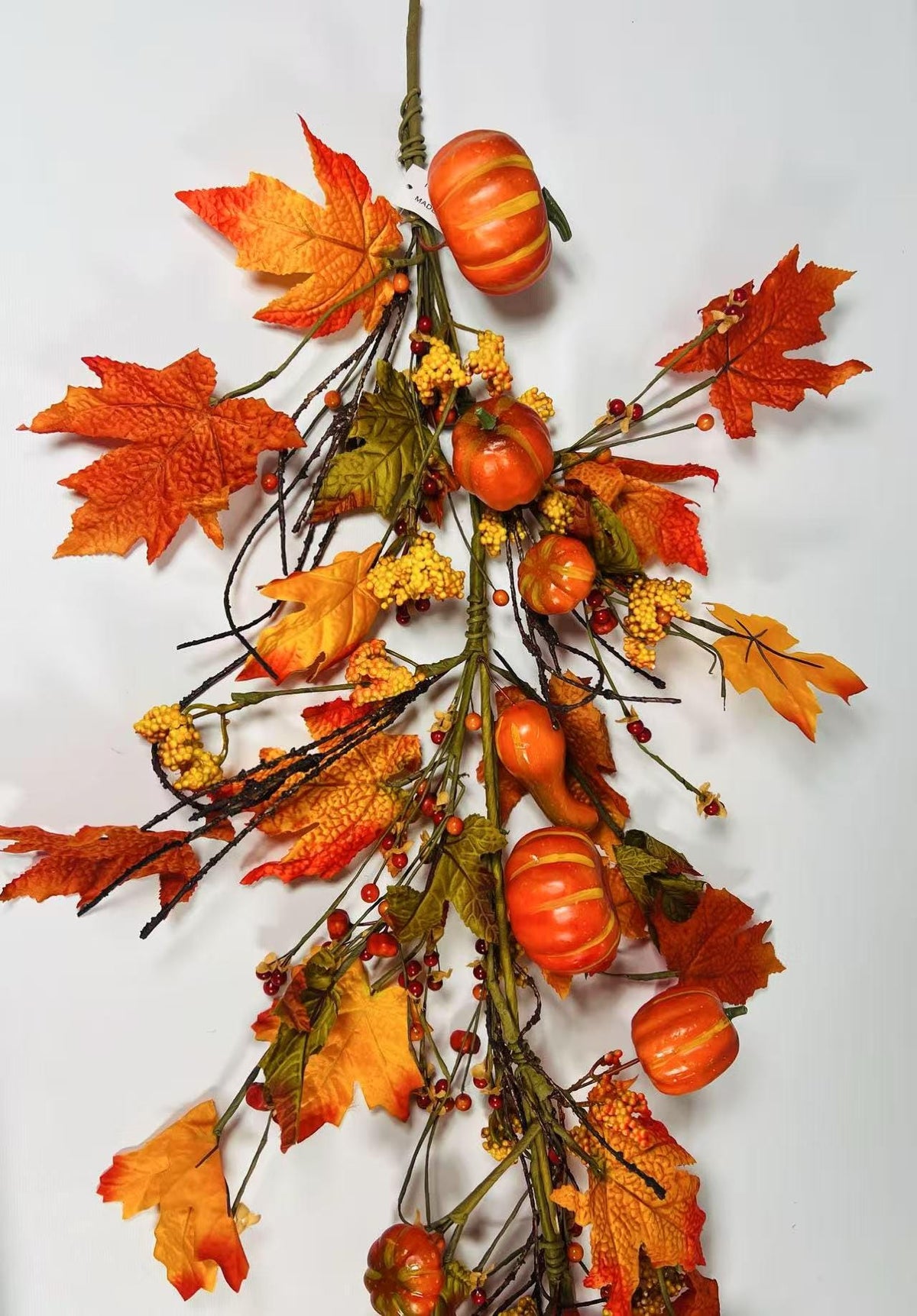 Silk Maple Leaf Fall Garland: Pumpkins & Berries Thanksgiving Decor