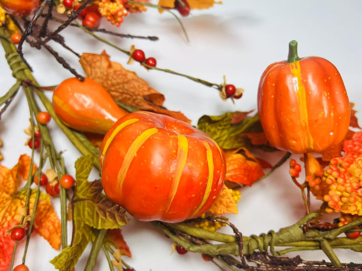 Silk Maple Leaf Fall Garland: Pumpkins & Berries Thanksgiving Decor