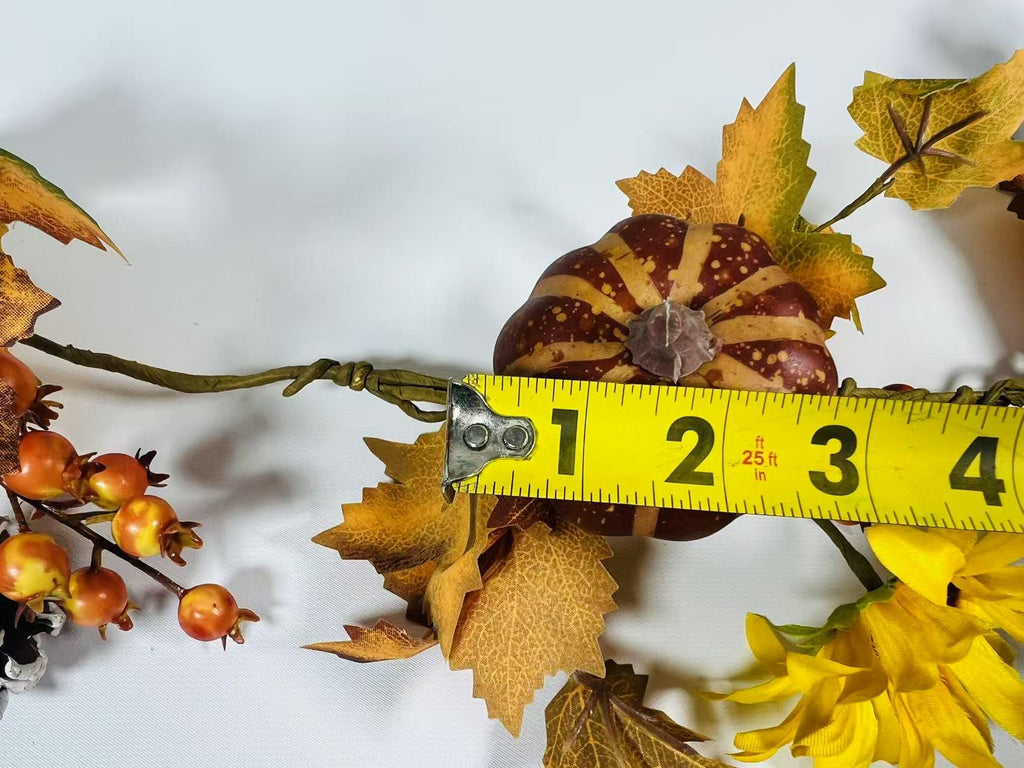 Fall Garland with Pumpkins, Sunflowers, Pinecones, Berries, Autumn Leaves – 5ft Fabric Decor