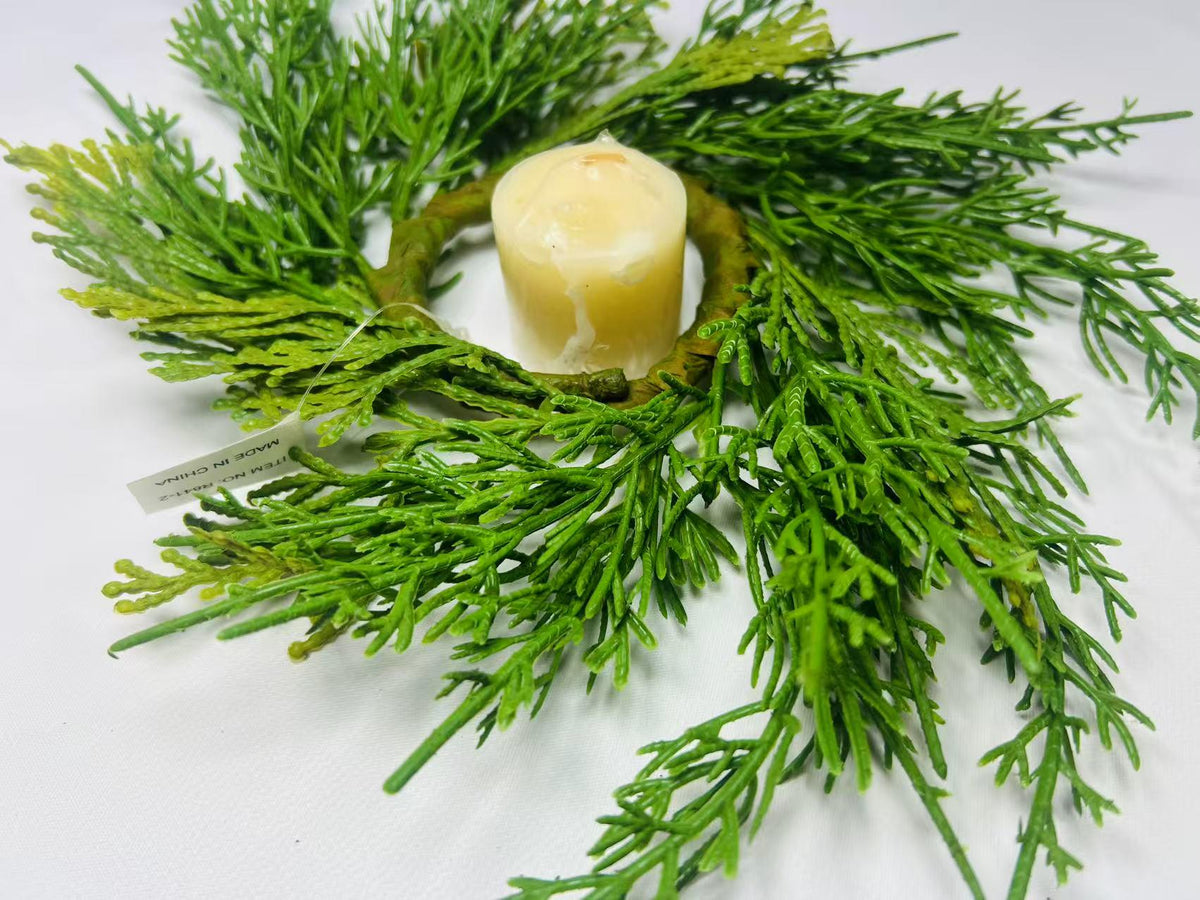 Real Touch Cedar Candle Ring Wreath 2.5 Inch Mini Greenery Christmas Table Decor