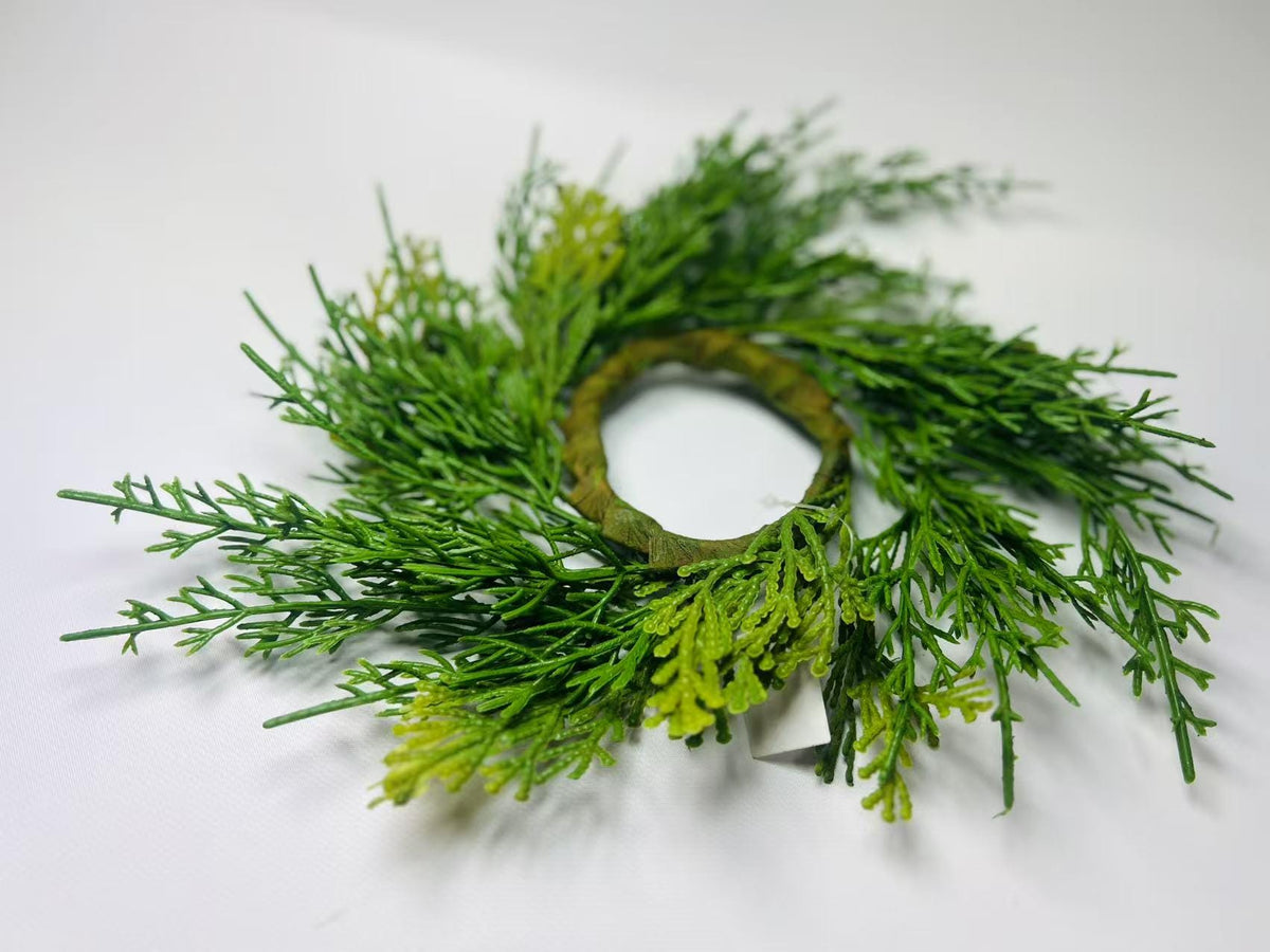 Real Touch Cedar Candle Ring Wreath 2.5 Inch Mini Greenery Christmas Table Decor