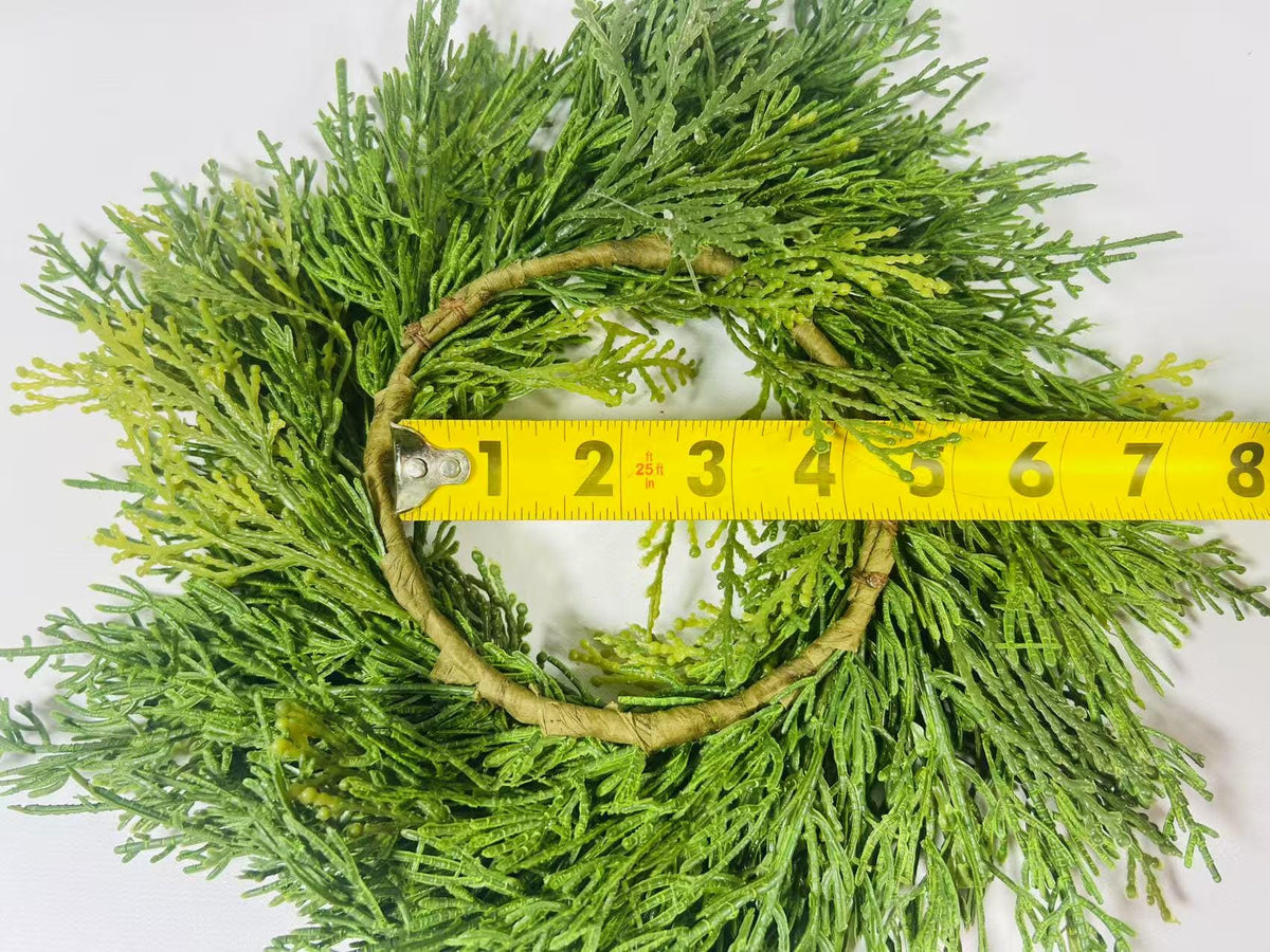 Real Touch Cedar Candle Ring Wreath 4.5 Inch Mini Greenery Christmas Table Deco