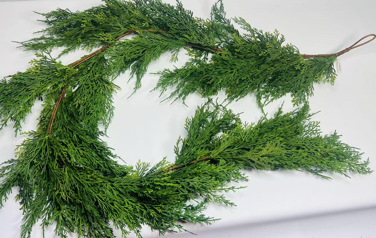 Real Touch Cedar Garland 5ft | Lifelike Evergreen Christmas Greenery for Mantle, Stair, Door