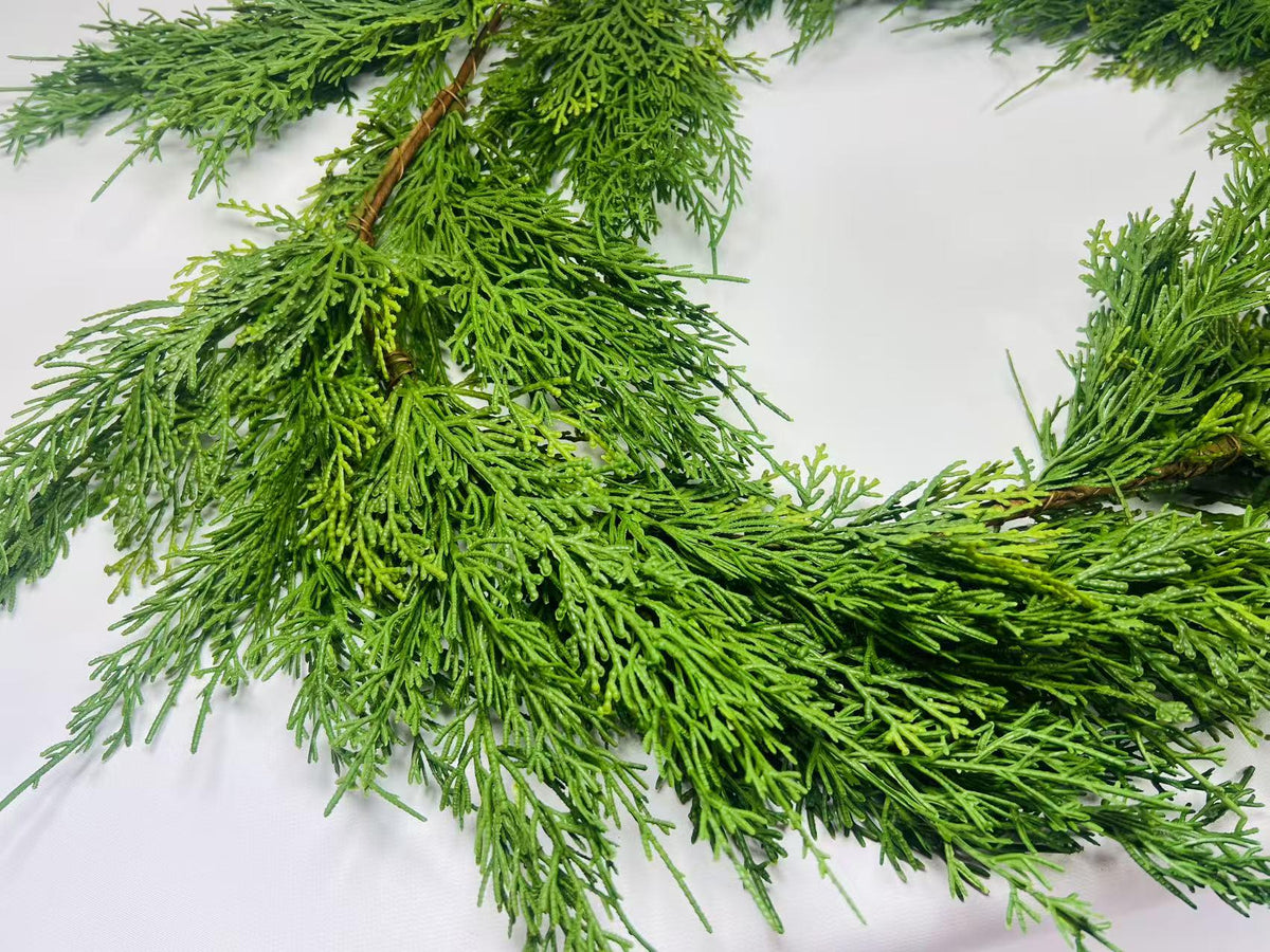 Real Touch Cedar Garland 6ft | Lifelike Evergreen Christmas Greenery for Mantle, Stair, Door