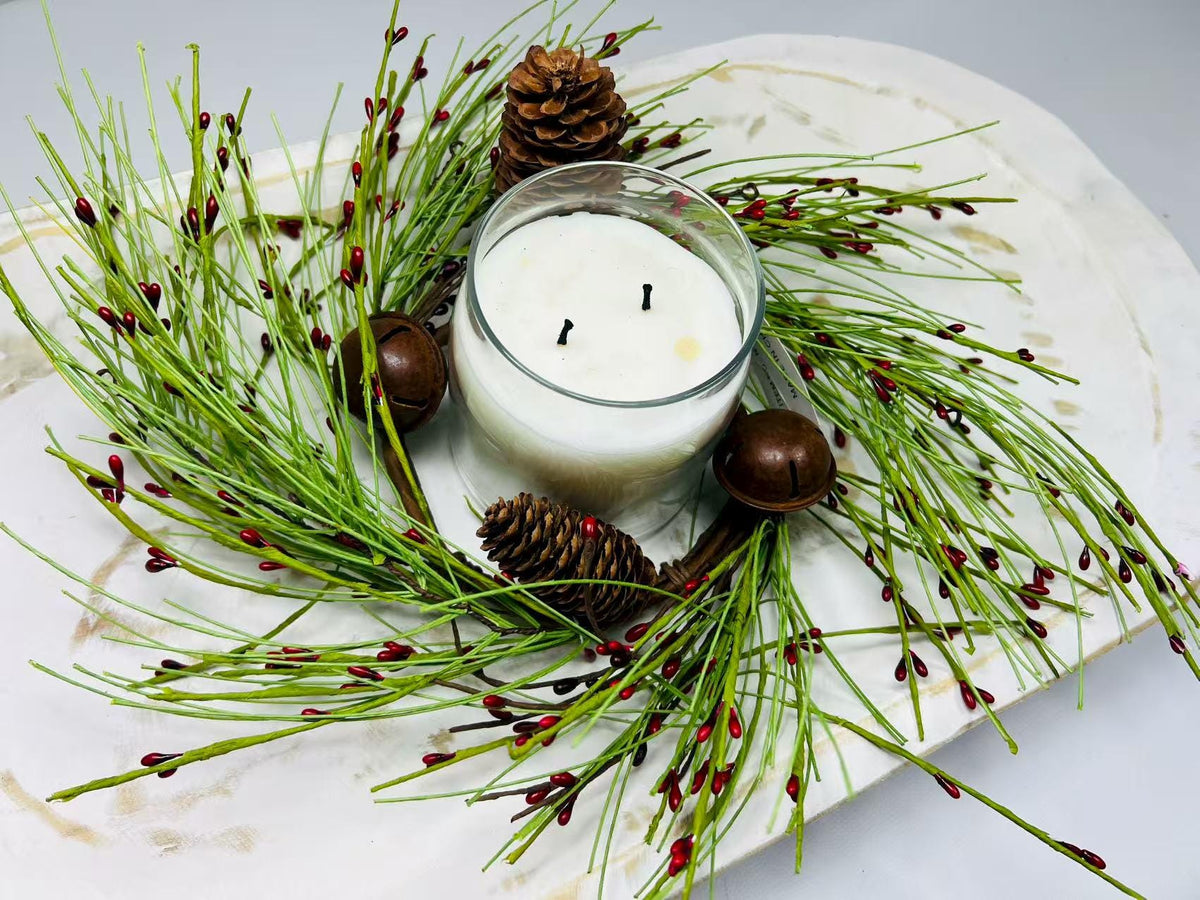 Rustic Pinecone Red Berry Mini Wreath, 4.5” Christmas Candle Ring Holiday Decor