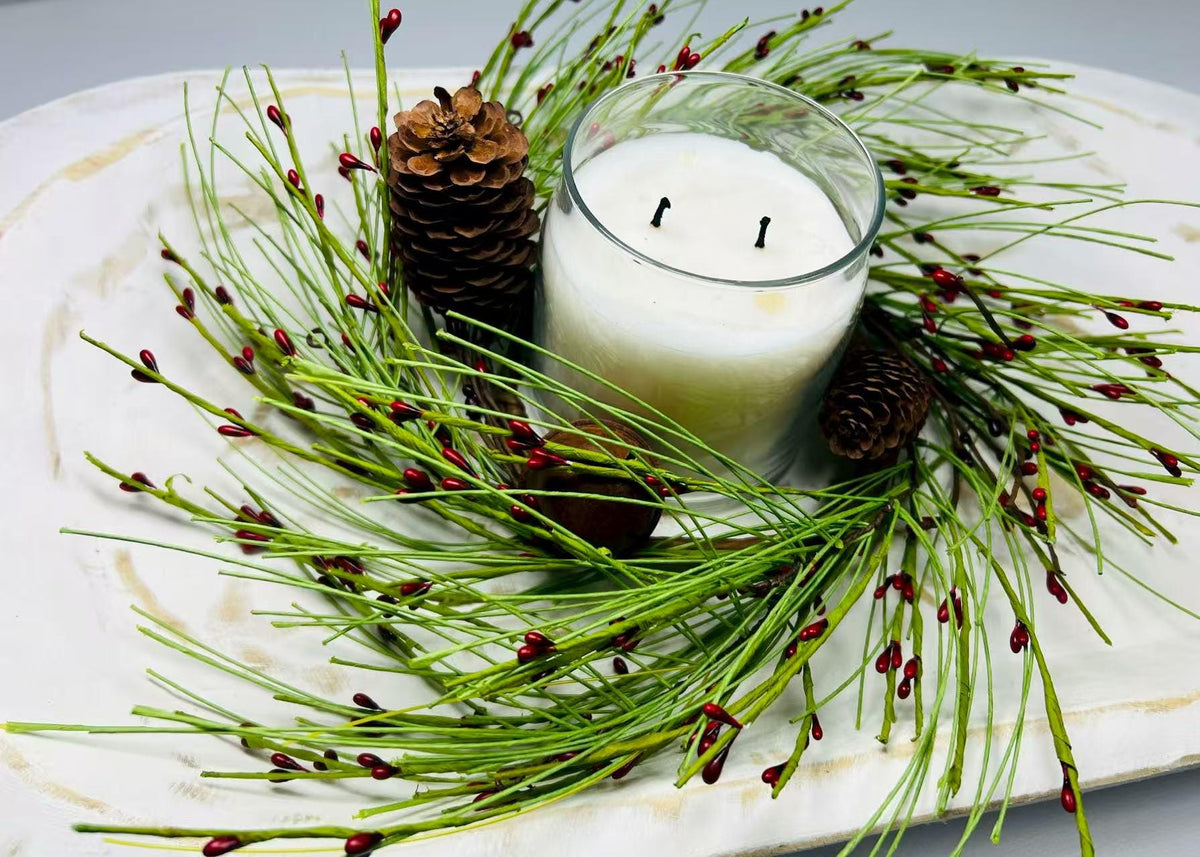 Rustic Pinecone Red Berry Mini Wreath, 4.5” Christmas Candle Ring Holiday Decor