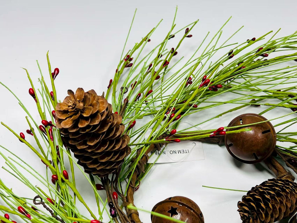 Rustic Pinecone Red Berry Mini Wreath, 4.5” Christmas Candle Ring Holiday Decor