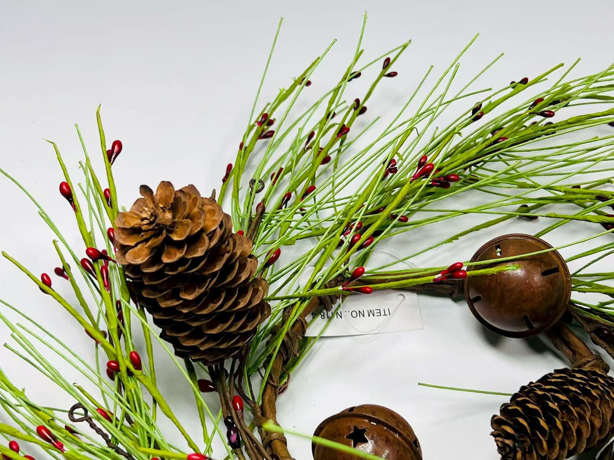 Rustic Pinecone Red Berry Mini Wreath, 4.5” Christmas Candle Ring Holiday Decor