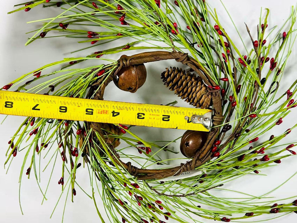 Rustic Pinecone Red Berry Mini Wreath, 4.5” Christmas Candle Ring Holiday Decor