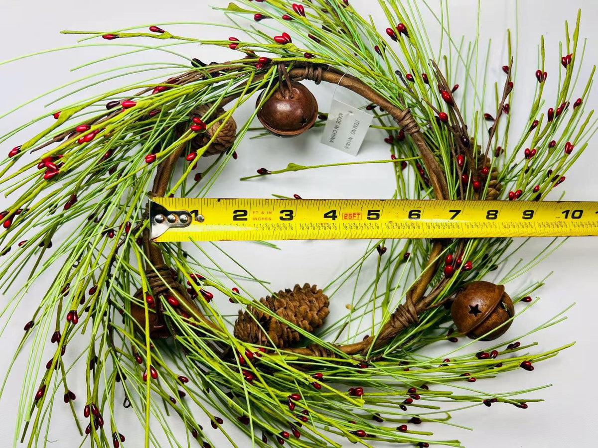 Rustic Pinecone Red Berry Mini Wreath,  6.5” Christmas Candle Ring Holiday Decor