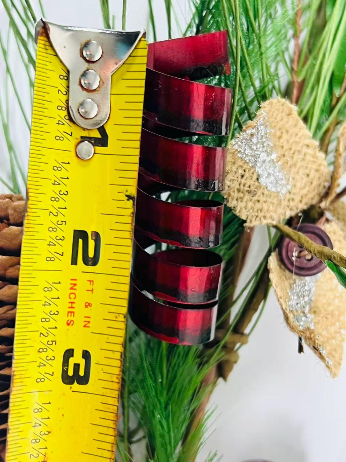 5ft Christmas Pine Garland with Pinecones, Red Bells, Berries & Rustic Burlap Accents