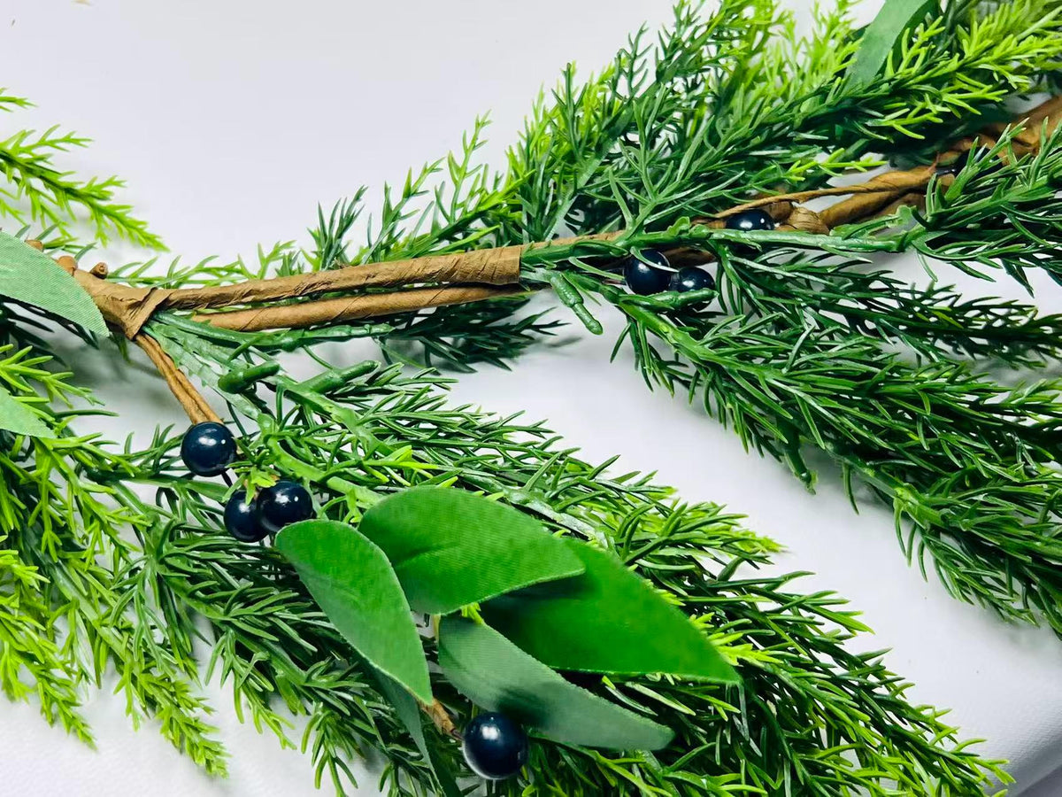5ft Real Touch Cedar Garland with Olive Leaves & Berries | Greenery Christmas Decor