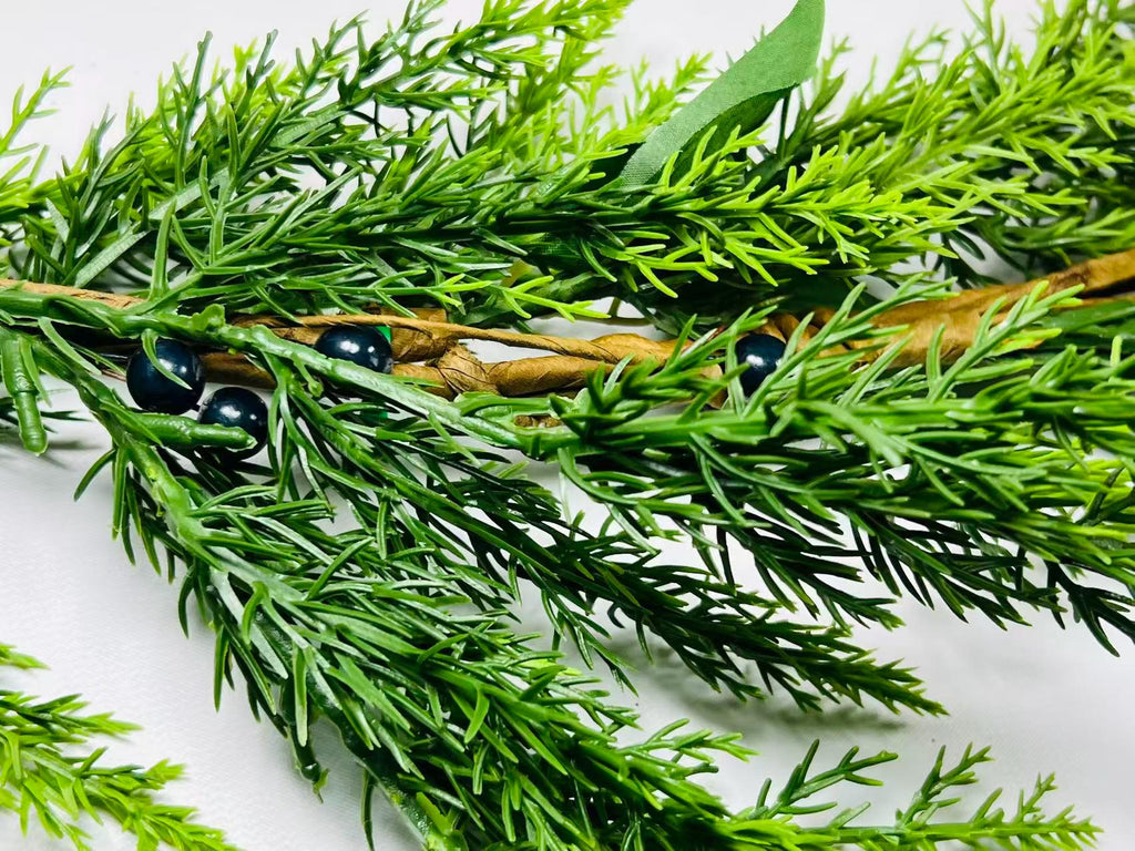5ft Real Touch Cedar Garland with Olive Leaves & Berries | Greenery Christmas Decor