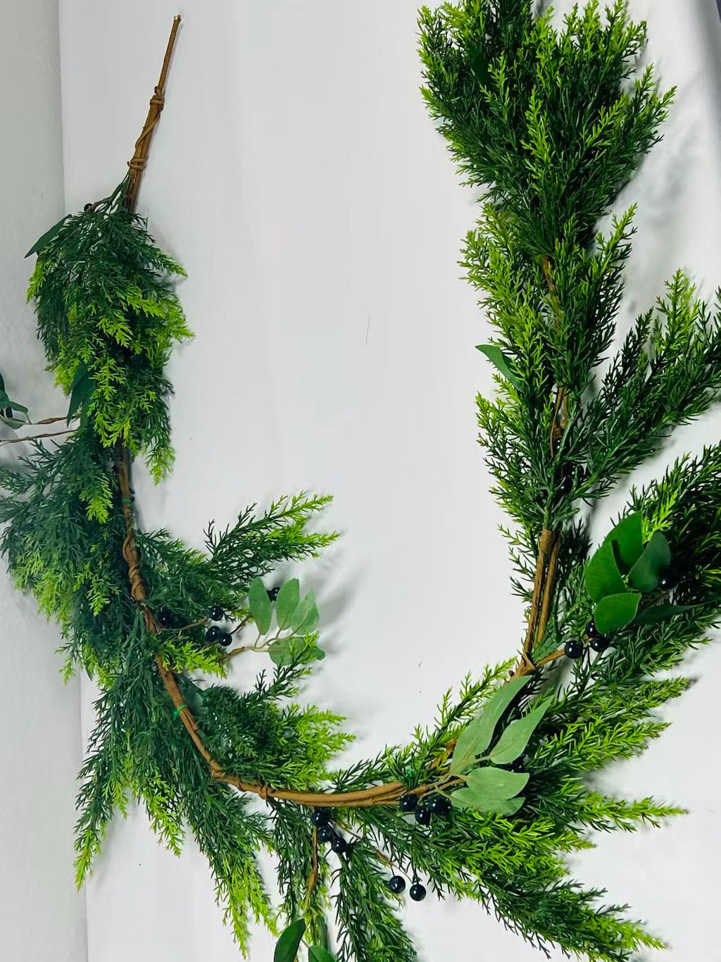 5ft Real Touch Cedar Garland with Olive Leaves & Berries | Greenery Christmas Decor