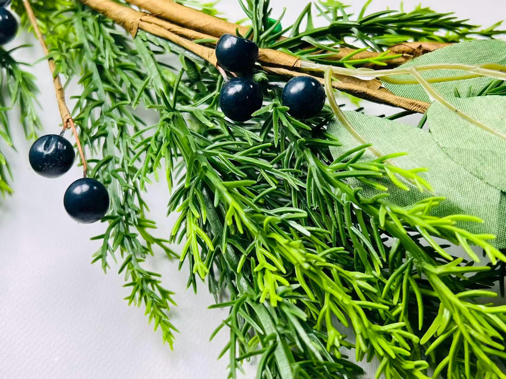 5ft Real Touch Cedar Garland with Olive Leaves & Berries | Greenery Christmas Decor