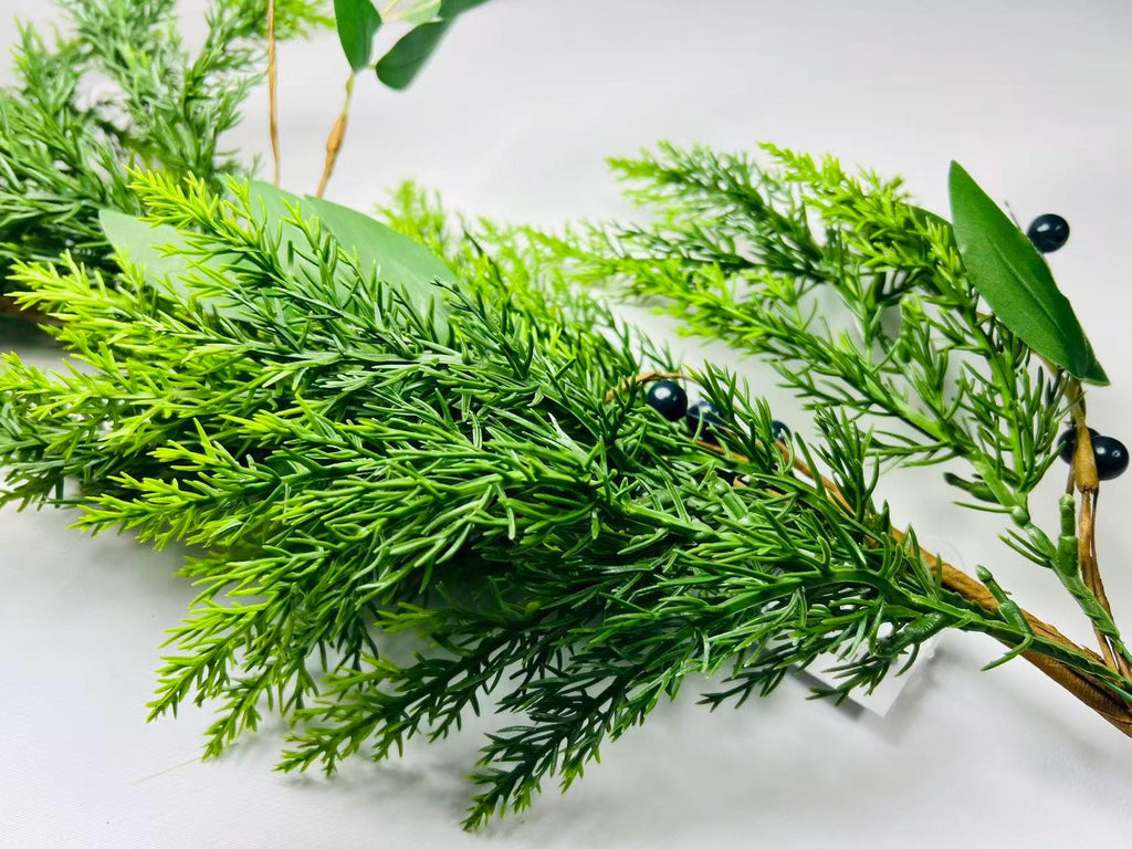 5ft Real Touch Cedar Garland with Olive Leaves & Berries | Greenery Christmas Decor