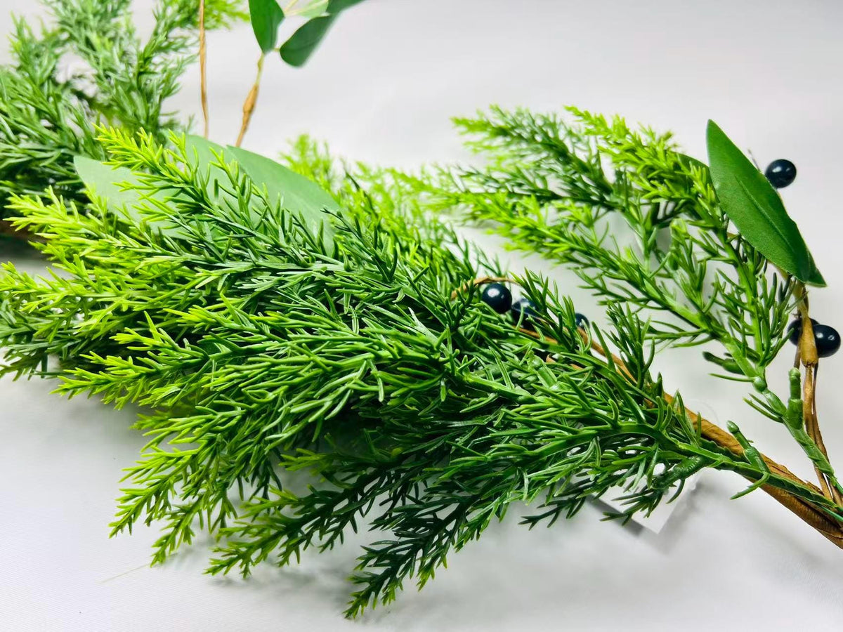 5ft Real Touch Cedar Garland with Olive Leaves & Berries | Greenery Christmas Decor