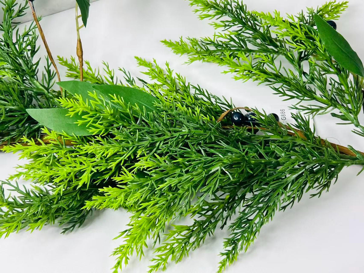 5ft Real Touch Cedar Garland with Olive Leaves & Berries | Greenery Christmas Decor