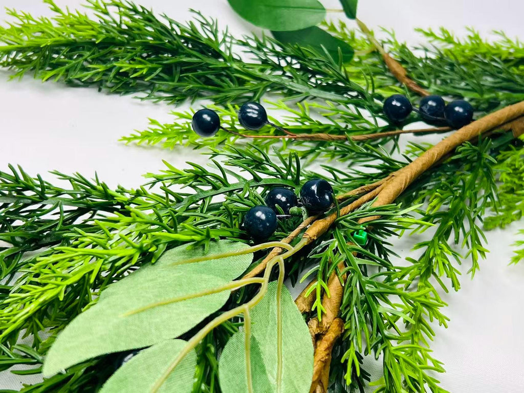 5ft Real Touch Cedar Garland with Olive Leaves & Berries | Greenery Christmas Decor