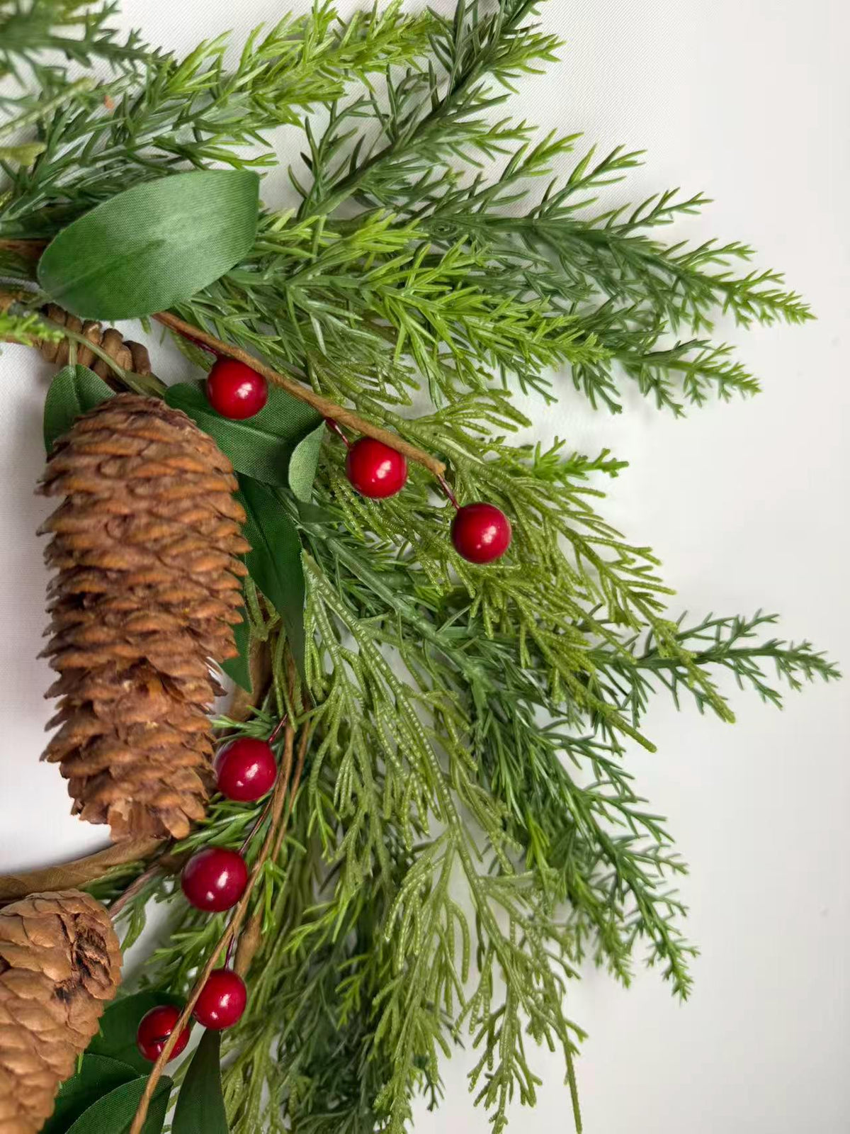 Real Touch Pine Candle Ring 4.5” Inner | Winter Berry Wreath Christmas Table Decor