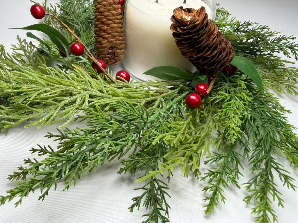 Real Touch Pine Candle Ring 4.5” Inner | Winter Berry Wreath Christmas Table Decor