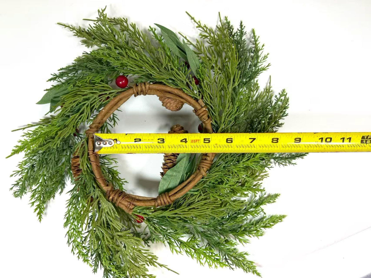 Real Touch Pine Candle Ring 4.5” Inner | Winter Berry Wreath Christmas Table Decor