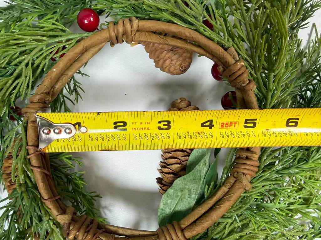 Real Touch Pine Candle Ring 4.5” Inner | Winter Berry Wreath Christmas Table Decor