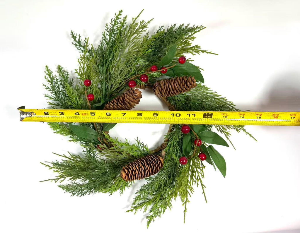 Real Touch Pine Candle Ring 4.5” Inner | Winter Berry Wreath Christmas Table Decor