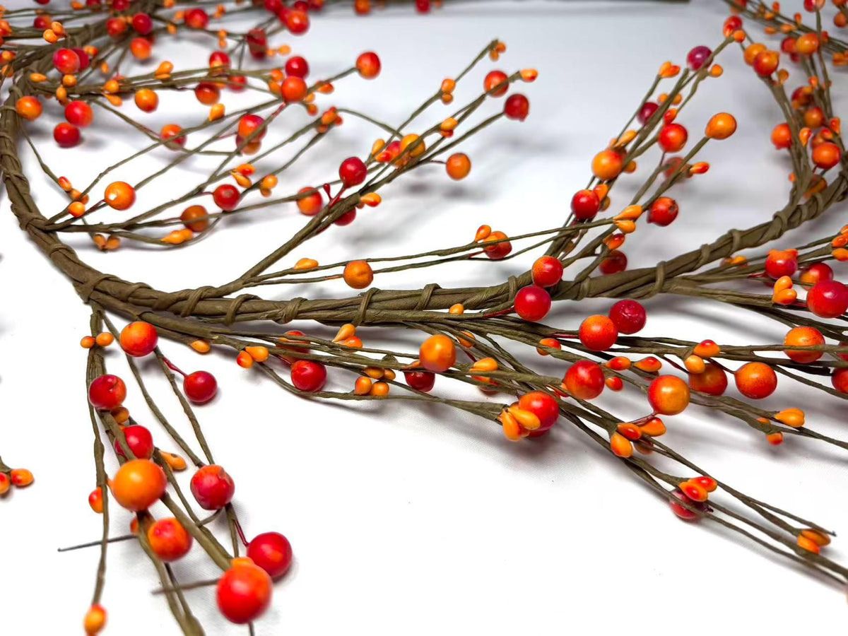 55"  Orange Pip Berry Garland: Fall Mantel Table Décor
