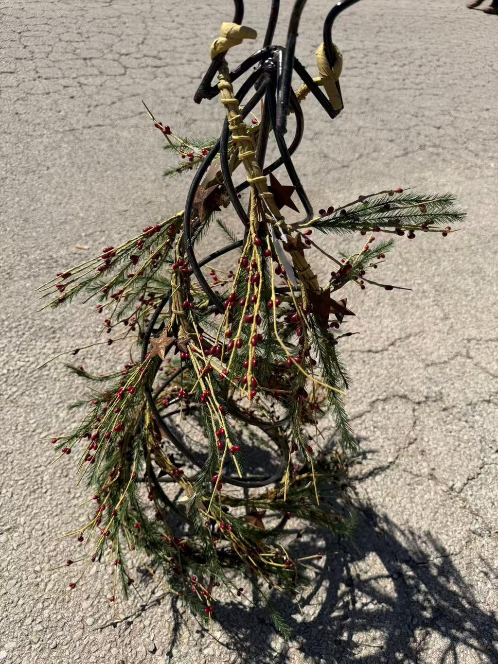 Rustic Christmas Garland with Red Pip Berries & Pine - Farmhouse Holiday Decor with Rusty Stars