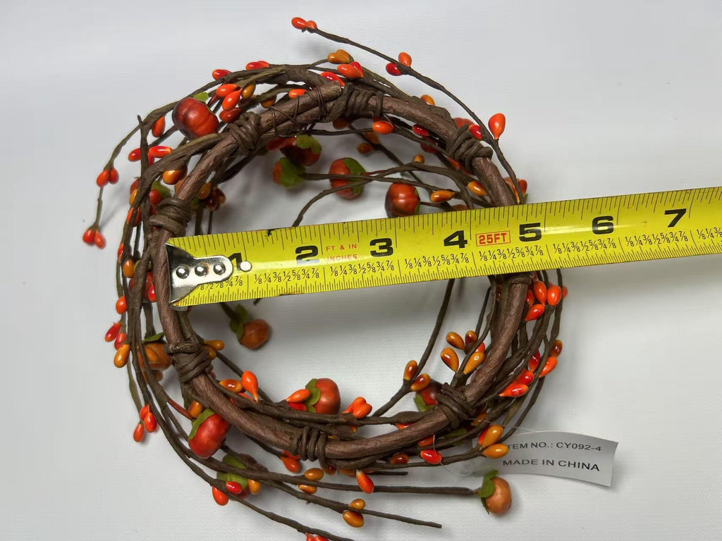 4.5” Fall Mini Pumpkin Candle Ring | Rustic Autumn Berry Wreath | Farmhouse Table Decor