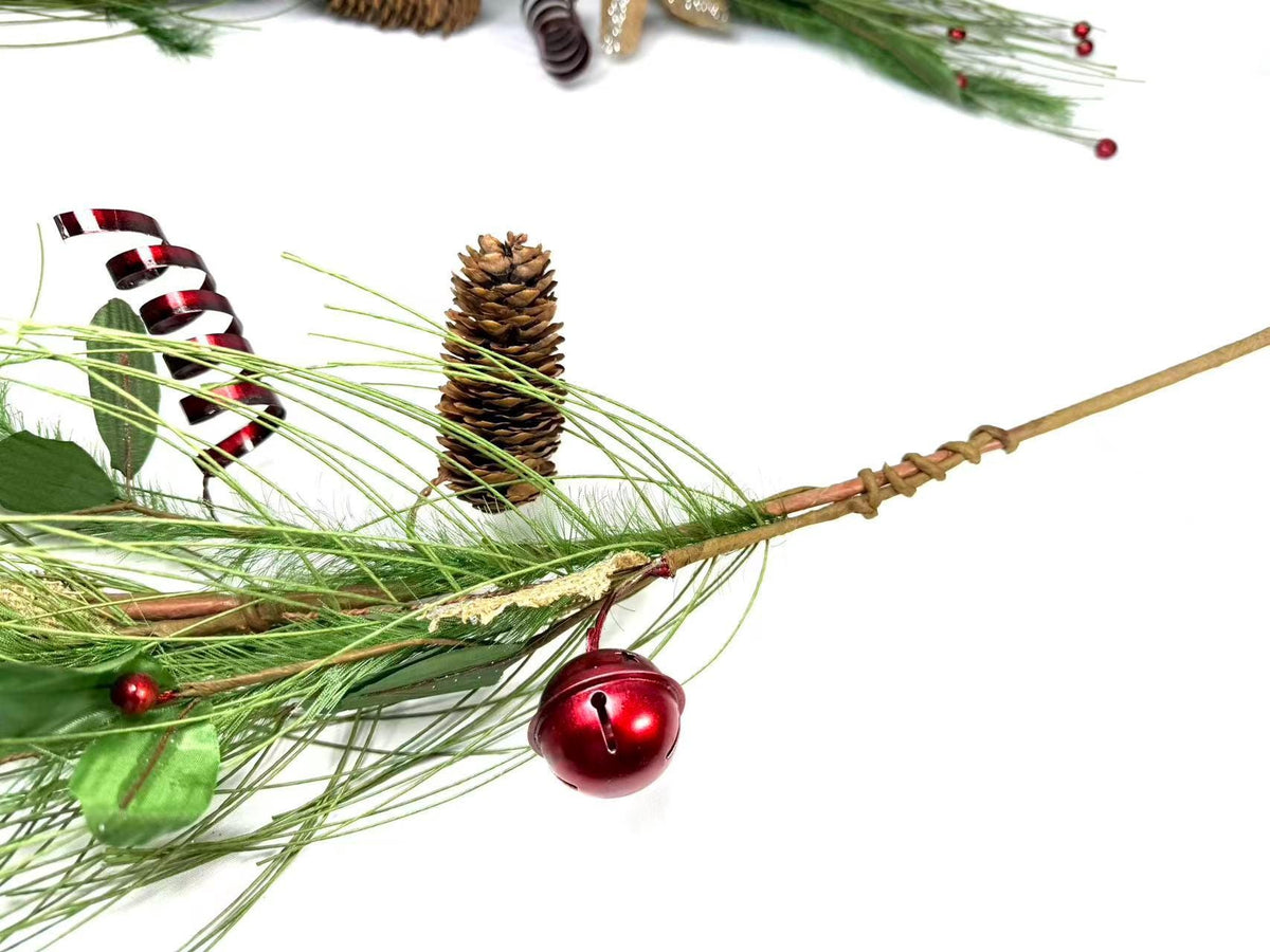 Christmas Pine Garland: 60" Bells, Berries & Burlap Flowers