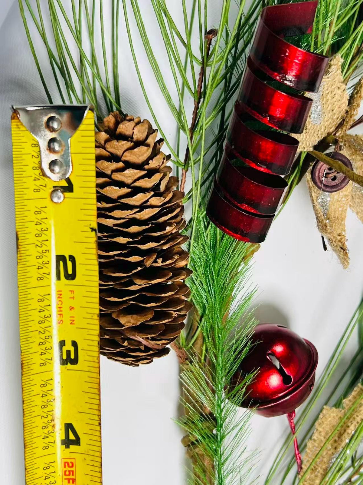 Christmas Pine Garland: 60" Bells, Berries & Burlap Flowers