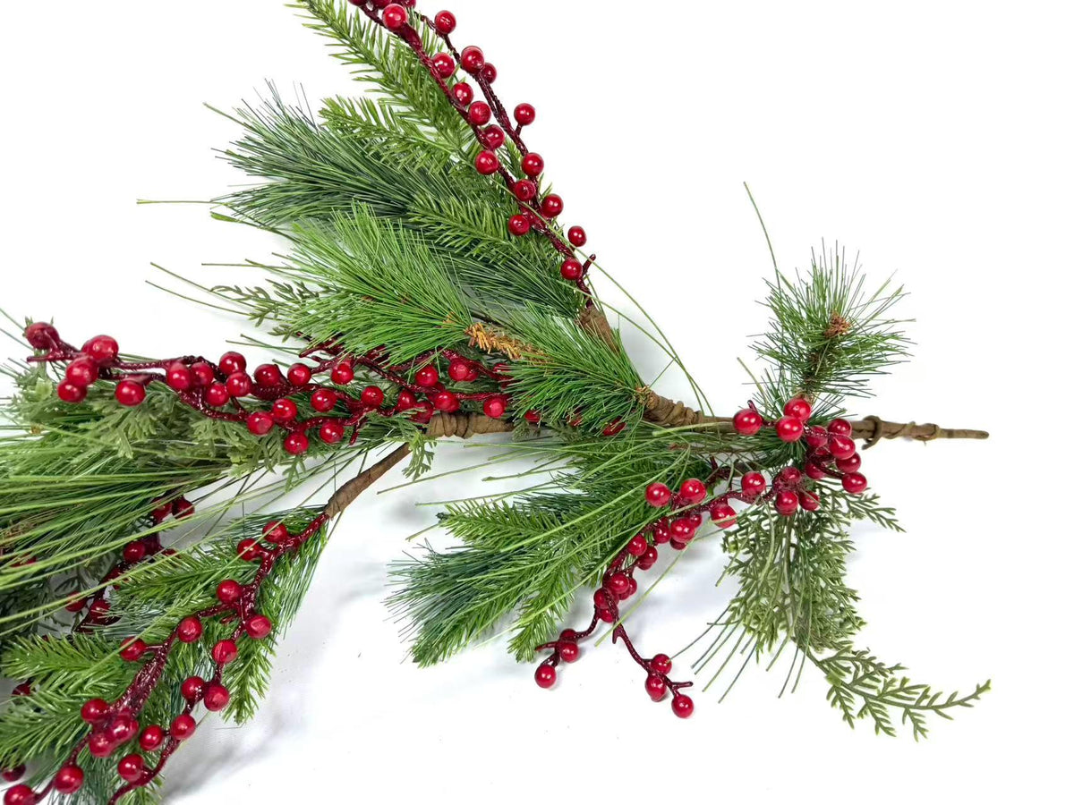 60 Inch Christmas Garland with Red Berries and Pine Greenery, Winter Holiday Mantel Decor