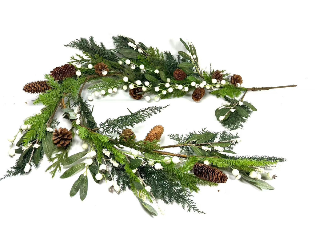 60" Christmas Garland: Pinecones and White Berries Winter Greenery